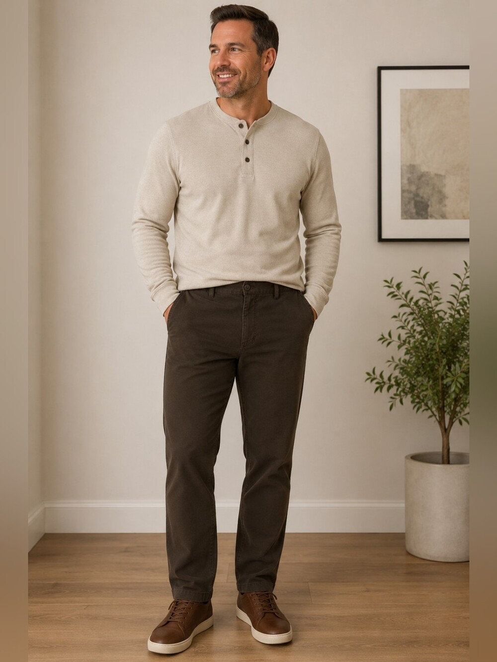 Saddlebred Mens Pants 40x30 Brown Flat Front Cotton Blend Casual Dress Chino